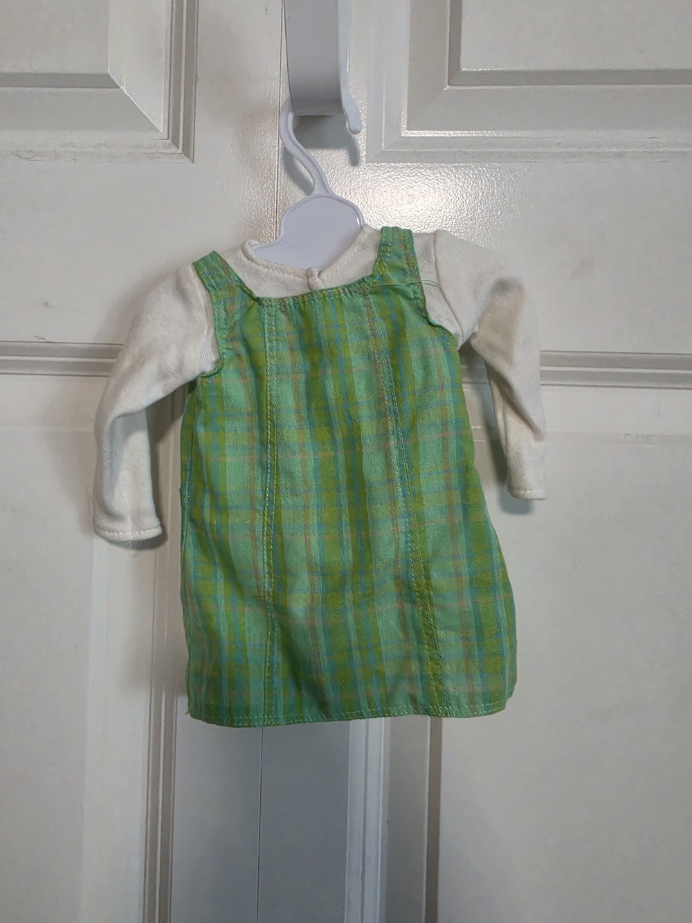 Green Plaid Jumper Dress with Cream Long-Sleeve Tee 18in doll american girl size